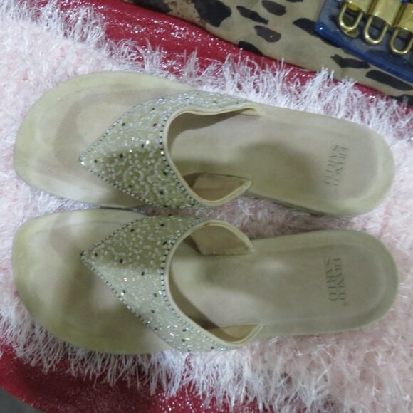 BOGO FRANCO SARTO NEHRU EMBELLISHED BEADED SAND TAN ITALIAN SUEDE THONG SANDALS - Picture 4 of 10